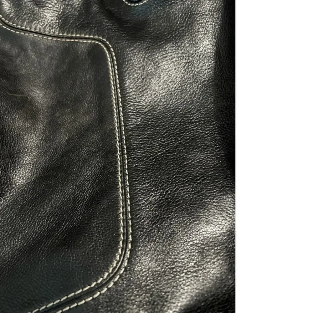 Michael Kors Brookville Large Black Leather Hobo Shoulder Bag w/Silver MK Charm
